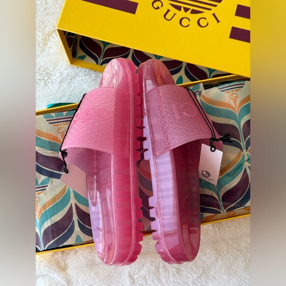 New Gucci X ADIDAS WOMEN'S RUBBER SLIDE SANDAL IN PINK, size 39 - Picture 3 of 7